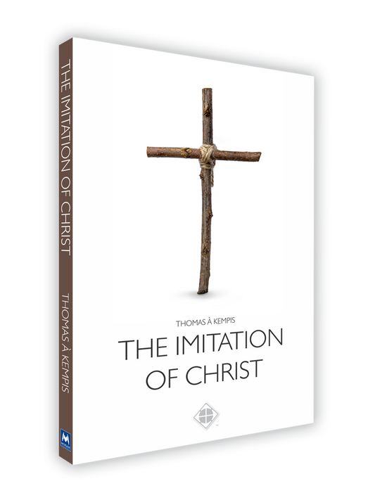 The Imitation of Christ' by Thomas A Kempis with a cross on a white background